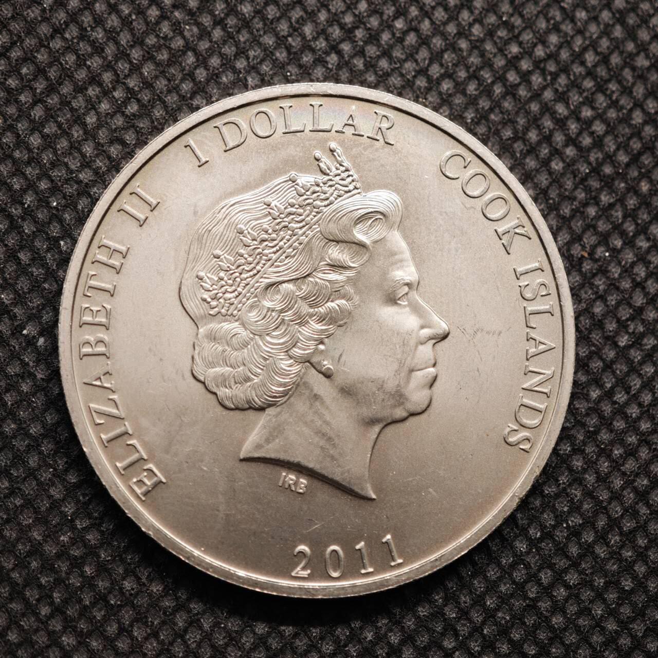 【淘币小摊】限时拍第八百零七拍  克朗币邮币封场  满百包邮可预留两周  周一统一发货   库克群岛2011年女王大婚钻禧1元纪念币