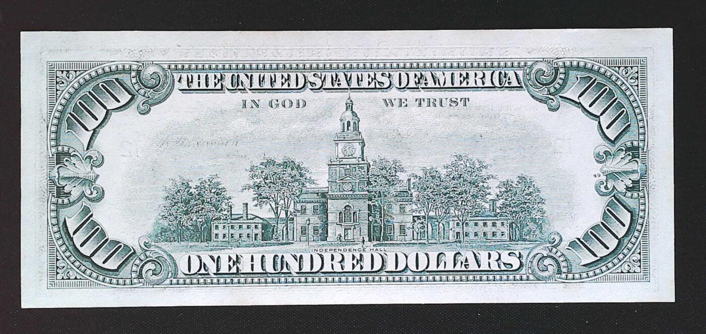 世界靓号纸钞第七十八期 1977年美国100美元 小头美元 品相如图 全新UNC