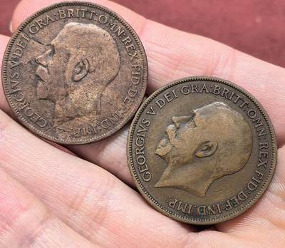 南宋泉阁俄币 外币 国币 专场第十九期 【送拍无额外佣金】 - 英国 1921年 乔治五世1便士一对 通货好品 老包浆