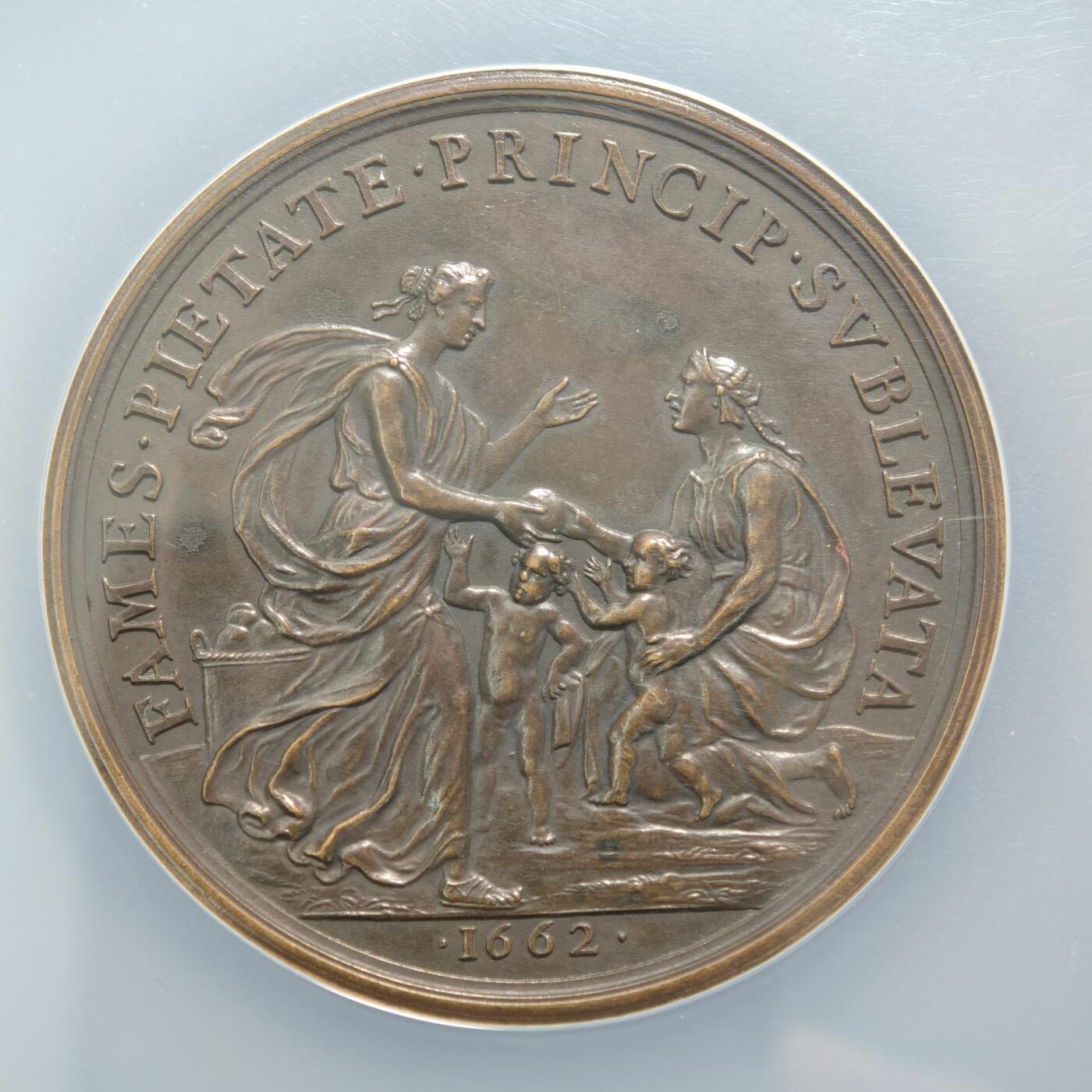 【德藏】世界币章拍卖第154期（拍品征集中~欢迎藏友联系） 1662年 法国路易十四 粮食歉收饥荒主题大铜章 NGC MS61BN 直径51mm，由雕刻师Warin设计