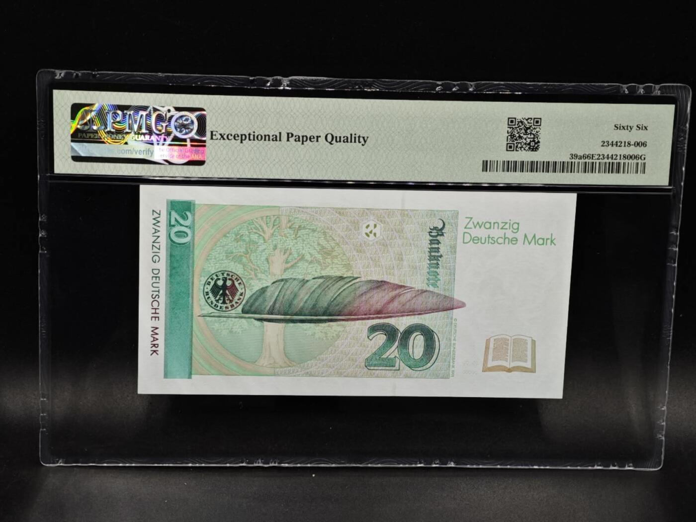 【淘币小摊】限时拍第八百零五拍  纸币场  满百包邮可预留两周  周一统一发货  德国1991年20马克纸币 PMG 66
