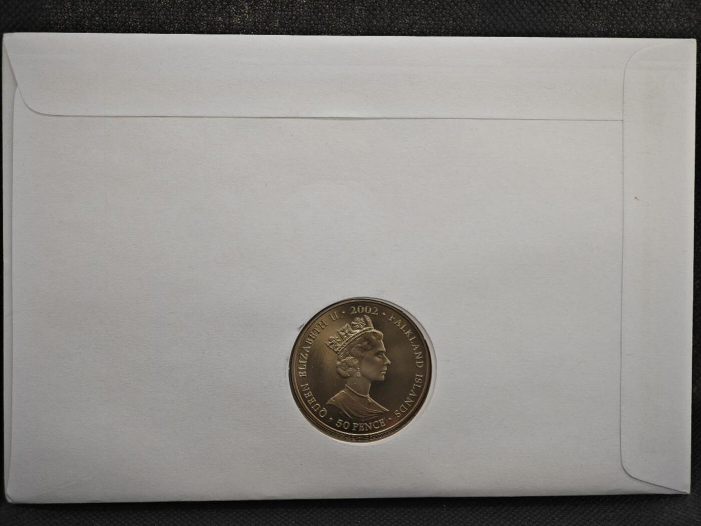 【淘币小摊】限时拍第八百零七拍  克朗币邮币封场  满百包邮可预留两周  周一统一发货    福克兰群岛2002年女王登基金禧50便士纪念币邮币封