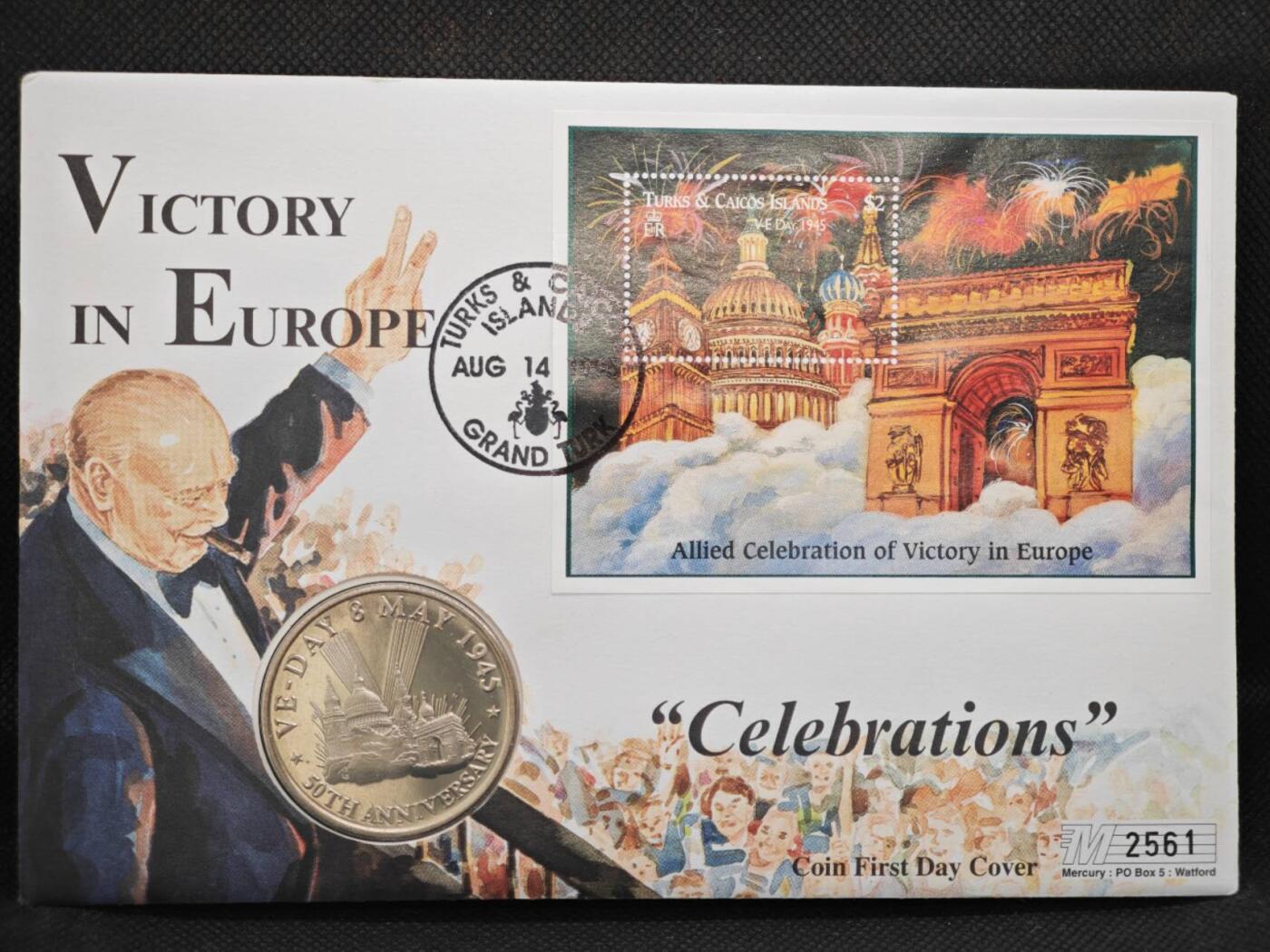 【淘币小摊】限时拍第八百零七拍  克朗币邮币封场  满百包邮可预留两周  周一统一发货   特克斯凯科斯1995年二战胜利50周年5克朗纪念币邮币封