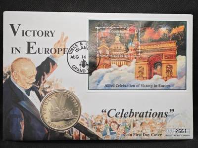 【淘币小摊】限时拍第八百零七拍  克朗币邮币封场  满百包邮可预留两周  周一统一发货  -  特克斯凯科斯1995年二战胜利50周年5克朗纪念币邮币封