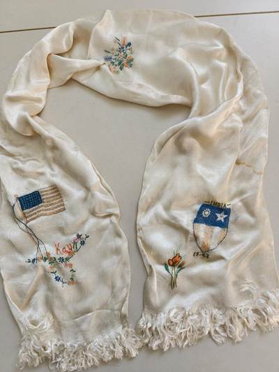 老王徽章第165期 - 美国二战陆军航空兵中缅印战区    飞行员私人定制围巾     真丝刺绣     长度120cm