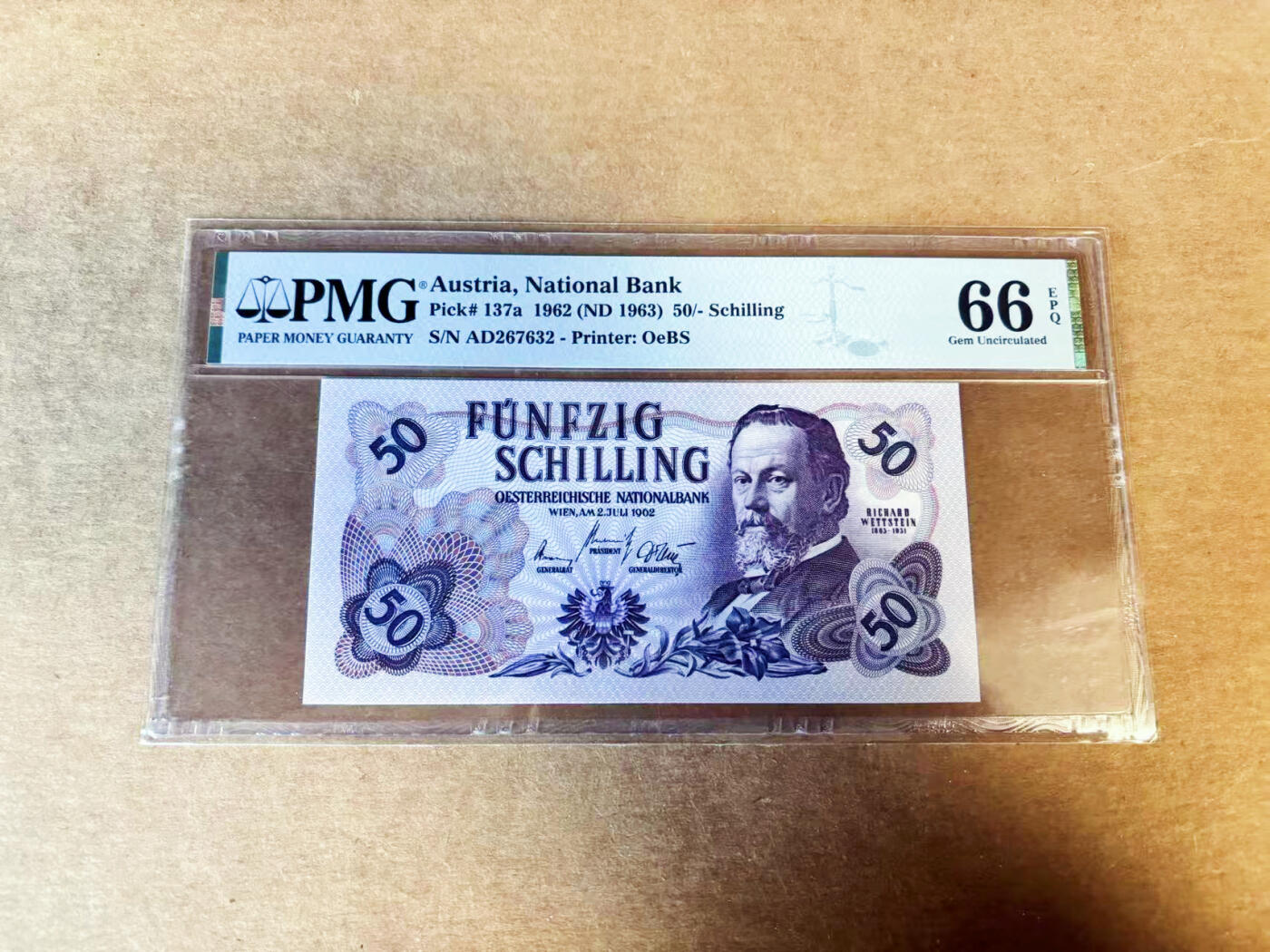 【Blue Auction】世界纸币精拍第754期——18级TOP拍卖/信誉/品质/专业/高效💫 奥地利 1962年50先令 PMG66EPQ 