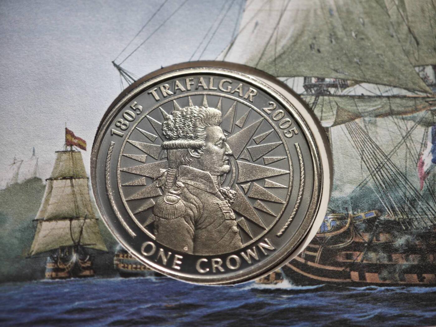 【淘币小摊】限时拍第八百零七拍  克朗币邮币封场  满百包邮可预留两周  周一统一发货   直布罗陀2005年特拉法加海战200周年克朗纪念币邮币封