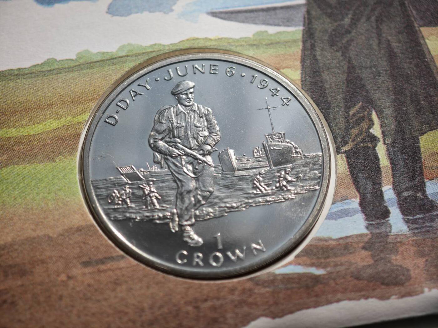 【淘币小摊】限时拍第八百零七拍  克朗币邮币封场  满百包邮可预留两周  周一统一发货   马恩岛1994年诺曼底登陆50周年克朗纪念币邮币封