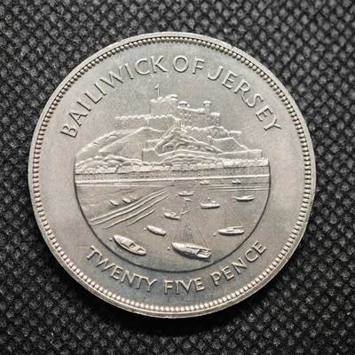 【淘币小摊】限时拍第八百零七拍  克朗币邮币封场  满百包邮可预留两周  周一统一发货  -   直泽西岛1977年女王登基银禧25便士纪念币