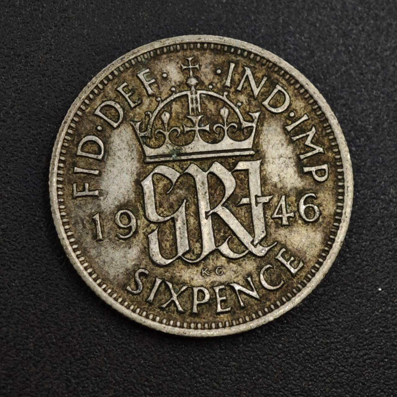 【淘币小摊】实时拍第八百零四拍   散币银币场   满百包邮可预留二周 每周一统一发货   英国1946年乔治六世6便士银币