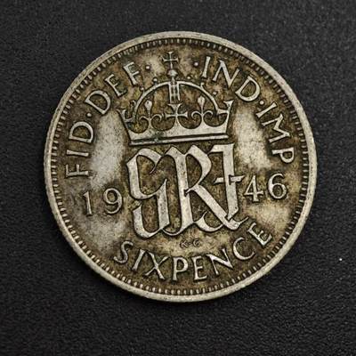 【淘币小摊】实时拍第八百零四拍   散币银币场   满百包邮可预留二周 每周一统一发货   - 英国1946年乔治六世6便士银币