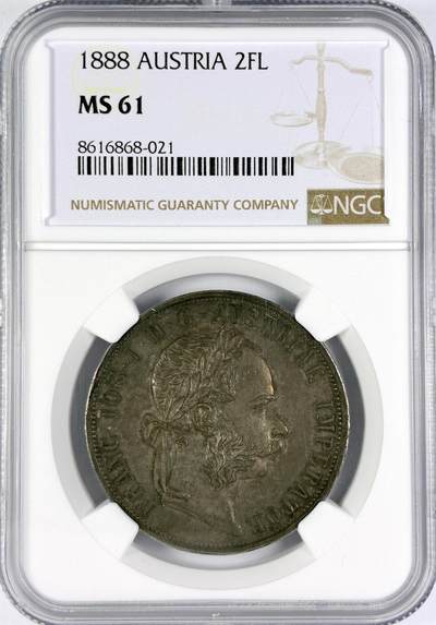 【雨安】【直播拍卖】【世界币章116期-评级币】2025-11-22 周六 19:30 保真 - [评级欧洲] Austria 奥地利 2弗洛林 KM#2233 (1872-1892)  弗朗茨·约瑟夫一世 1888年  NGC-MS61 原味均匀老包浆