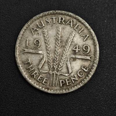 【淘币小摊】实时拍第八百零四拍   散币银币场   满百包邮可预留二周 每周一统一发货   - 澳大利亚1949年乔治六世3便士银币