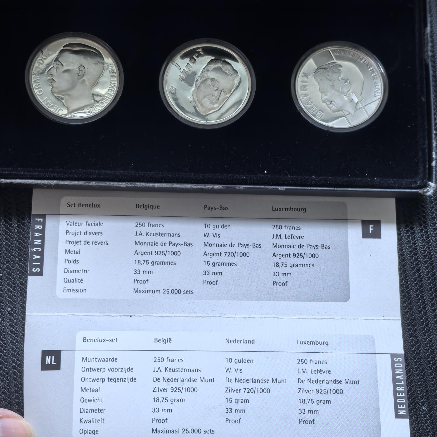 道一币馆币章第一百五十六场 原盒证 荷兰比利时卢森堡1994年关税贸易协议50周年精制银币三枚套装