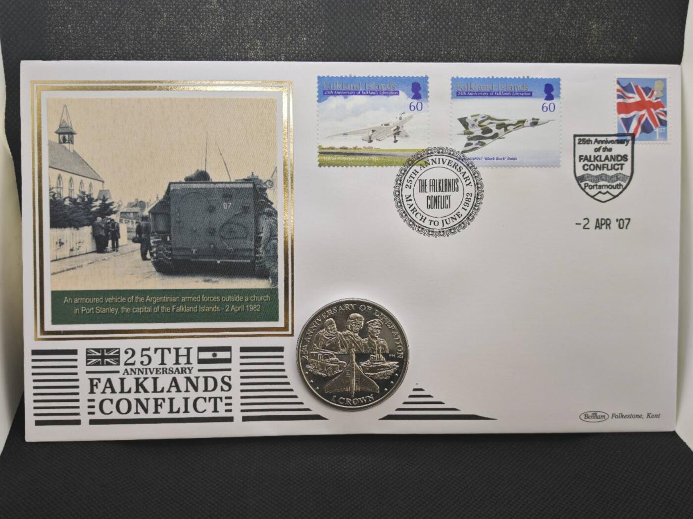 【淘币小摊】限时拍第八百零七拍  克朗币邮币封场  满百包邮可预留两周  周一统一发货  福克兰群岛2007年解放25周年克朗纪念币邮币封