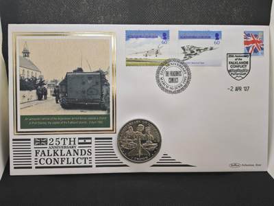 【淘币小摊】限时拍第八百零七拍  克朗币邮币封场  满百包邮可预留两周  周一统一发货  - 福克兰群岛2007年解放25周年克朗纪念币邮币封