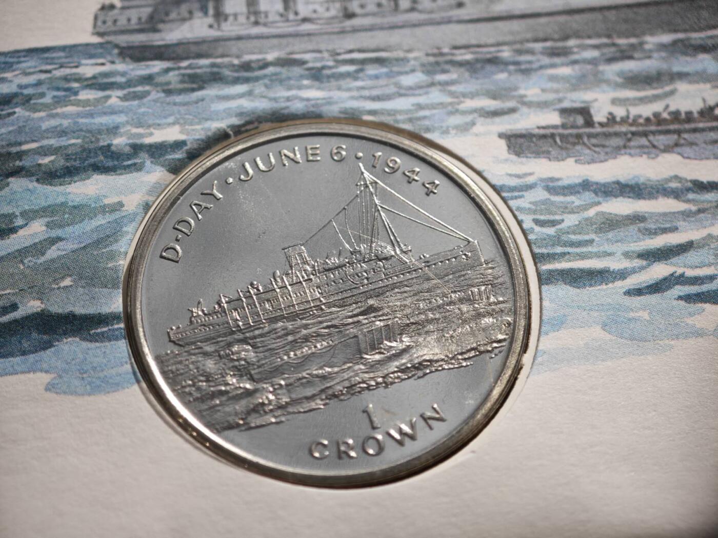 【淘币小摊】限时拍第八百零七拍  克朗币邮币封场  满百包邮可预留两周  周一统一发货    马恩岛1994年诺曼底登陆50周年克朗纪念币邮币封