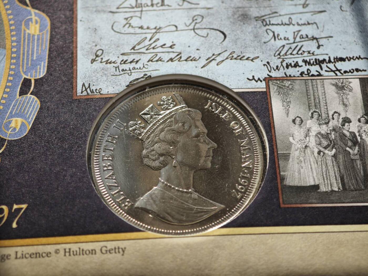 【淘币小摊】限时拍第八百零七拍  克朗币邮币封场  满百包邮可预留两周  周一统一发货   马恩岛1997年女王金婚克朗纪念币邮币封