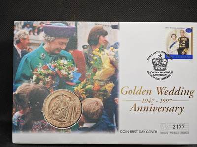 【淘币小摊】限时拍第八百零七拍  克朗币邮币封场  满百包邮可预留两周  周一统一发货  -  新西兰1997年女王金婚5元纪念币邮币封