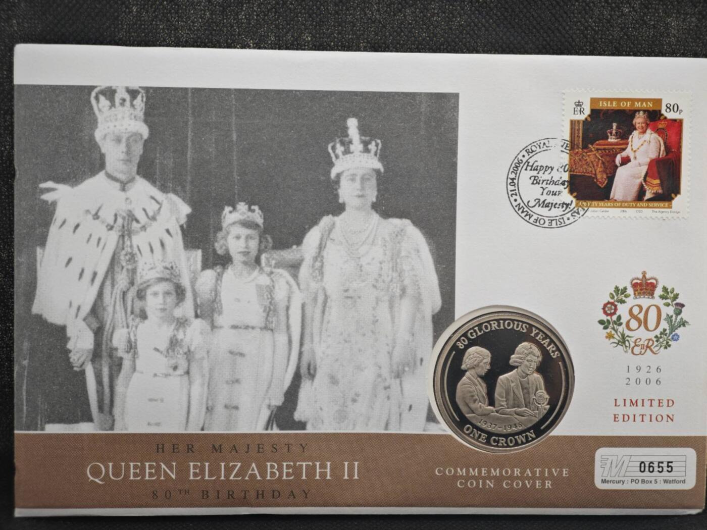 【淘币小摊】限时拍第八百零七拍  克朗币邮币封场  满百包邮可预留两周  周一统一发货    直布罗陀2006年女王80周岁克朗纪念币邮币封