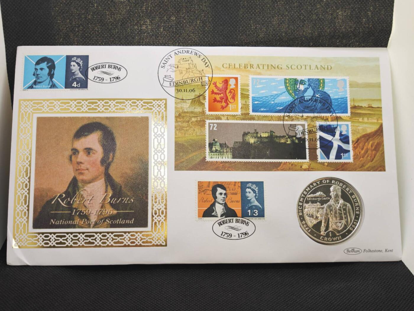 【淘币小摊】限时拍第八百零七拍  克朗币邮币封场  满百包邮可预留两周  周一统一发货   马恩岛1996年罗伯特200周年克朗纪念币邮币封