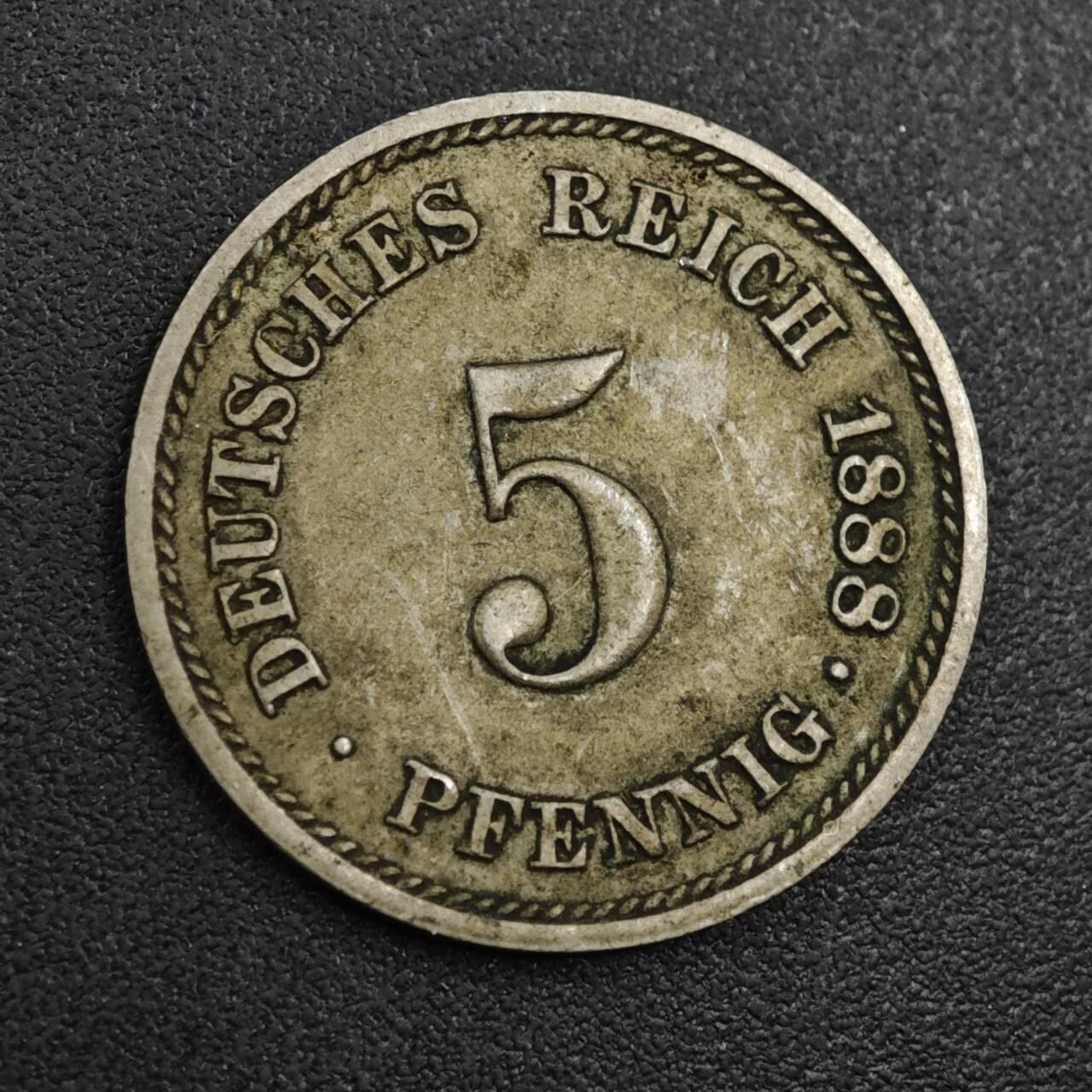 【淘币小摊】实时拍第八百零四拍   散币银币场   满百包邮可预留二周 每周一统一发货   德国1888年短翅5芬妮镍币