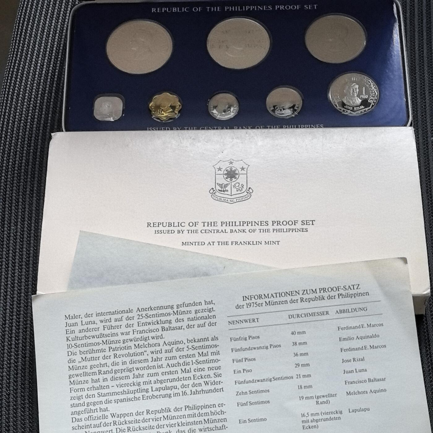 道一币馆币章第一百五十六场 原盒证 菲律宾1975年精制套币八枚套 含25和50比索大银币两枚