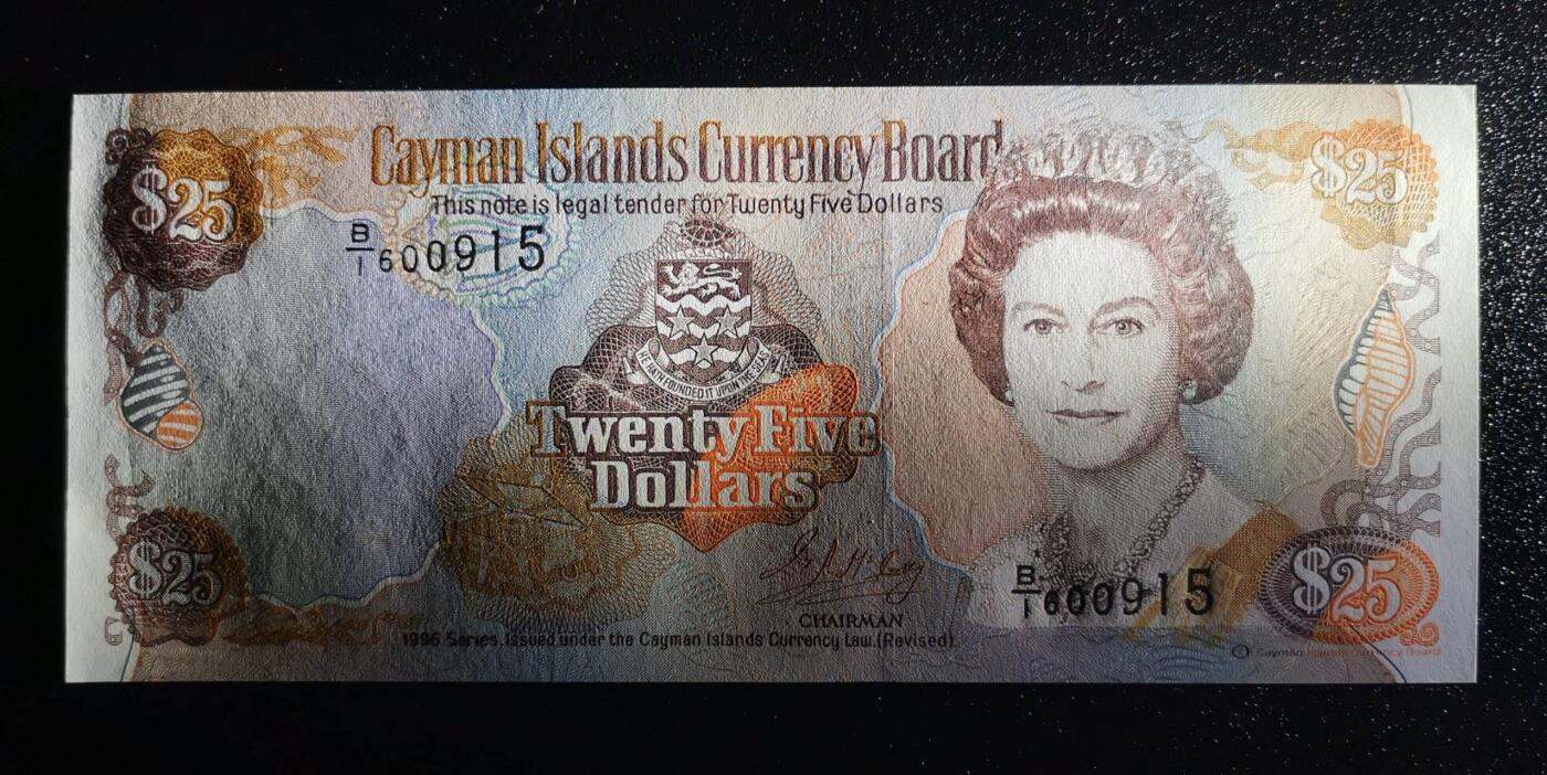 《艾美收藏》第221期-11.23周日黄金场精品荟萃 开曼群岛1996年B1冠25元UNC无47右角极轻微压痕