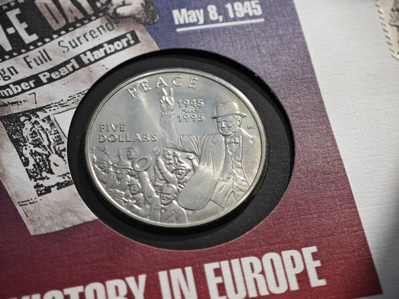 【淘币小摊】限时拍第八百零七拍  克朗币邮币封场  满百包邮可预留两周  周一统一发货   马绍尔群岛1995年二战胜利50周年5元纪念币邮币封