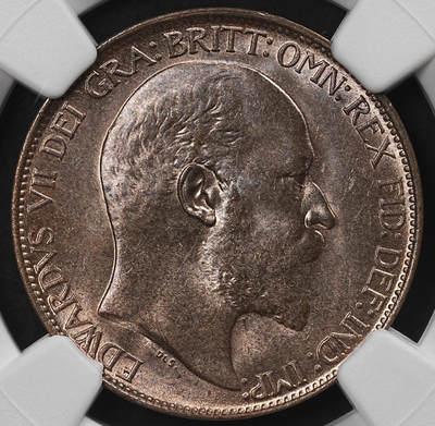修遠堂世界钱币第九十四期 - NGC MS64RB 1909年英国1/2便士铜币