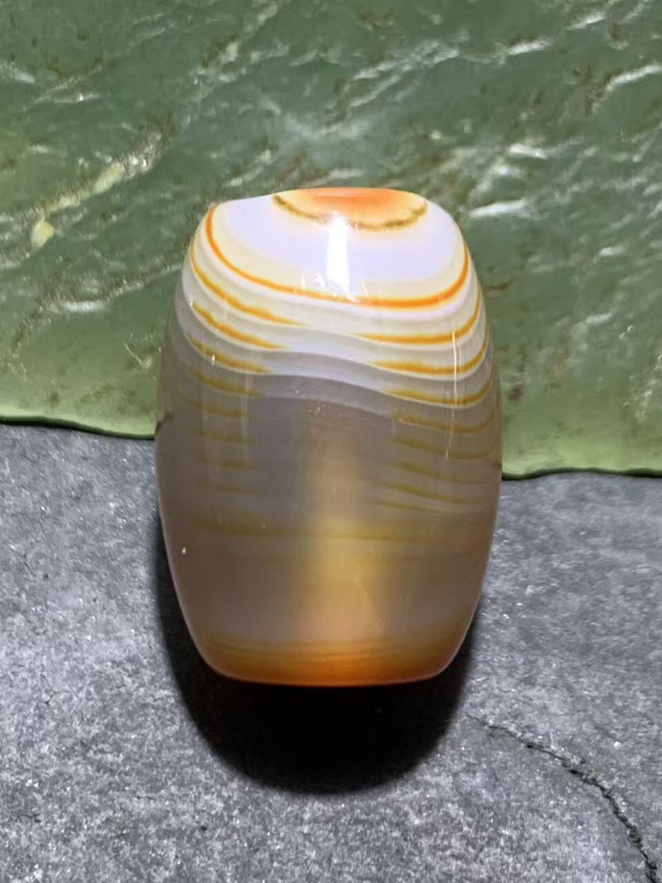 高玉化千层纹缠丝玛瑙随形通货桶珠一个