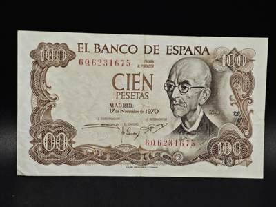 【淘币小摊】限时拍第八百零五拍  纸币场  满百包邮可预留两周  周一统一发货  - 西班牙1970年100比赛塔纸币【有折】