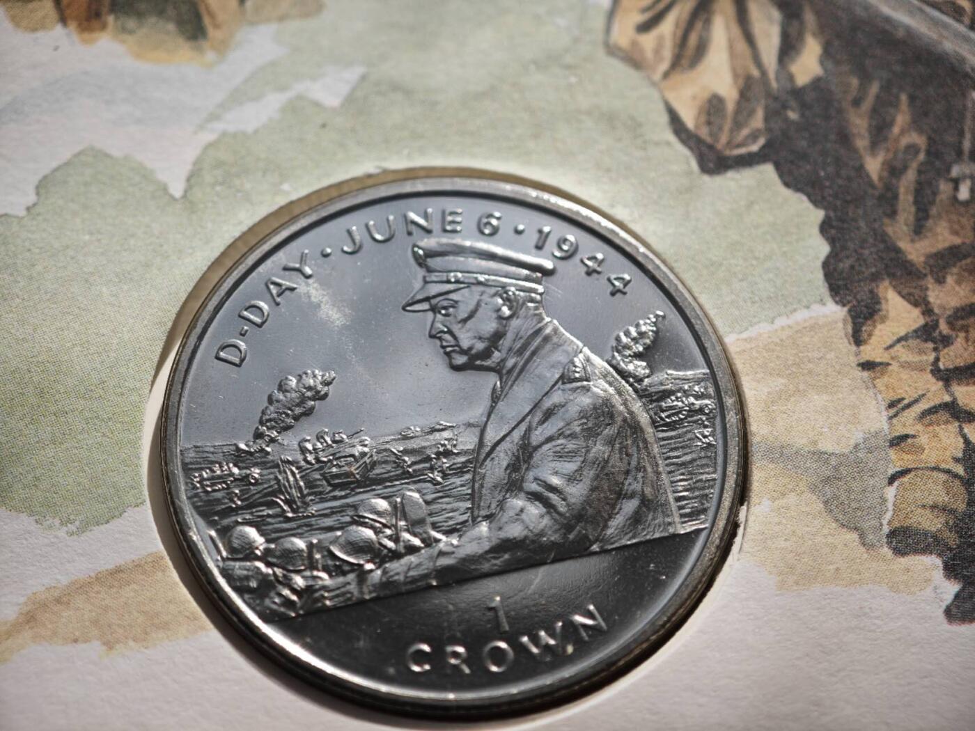 【淘币小摊】限时拍第八百零七拍  克朗币邮币封场  满百包邮可预留两周  周一统一发货    马恩岛1994年诺曼底登陆50周年克朗纪念币邮币封