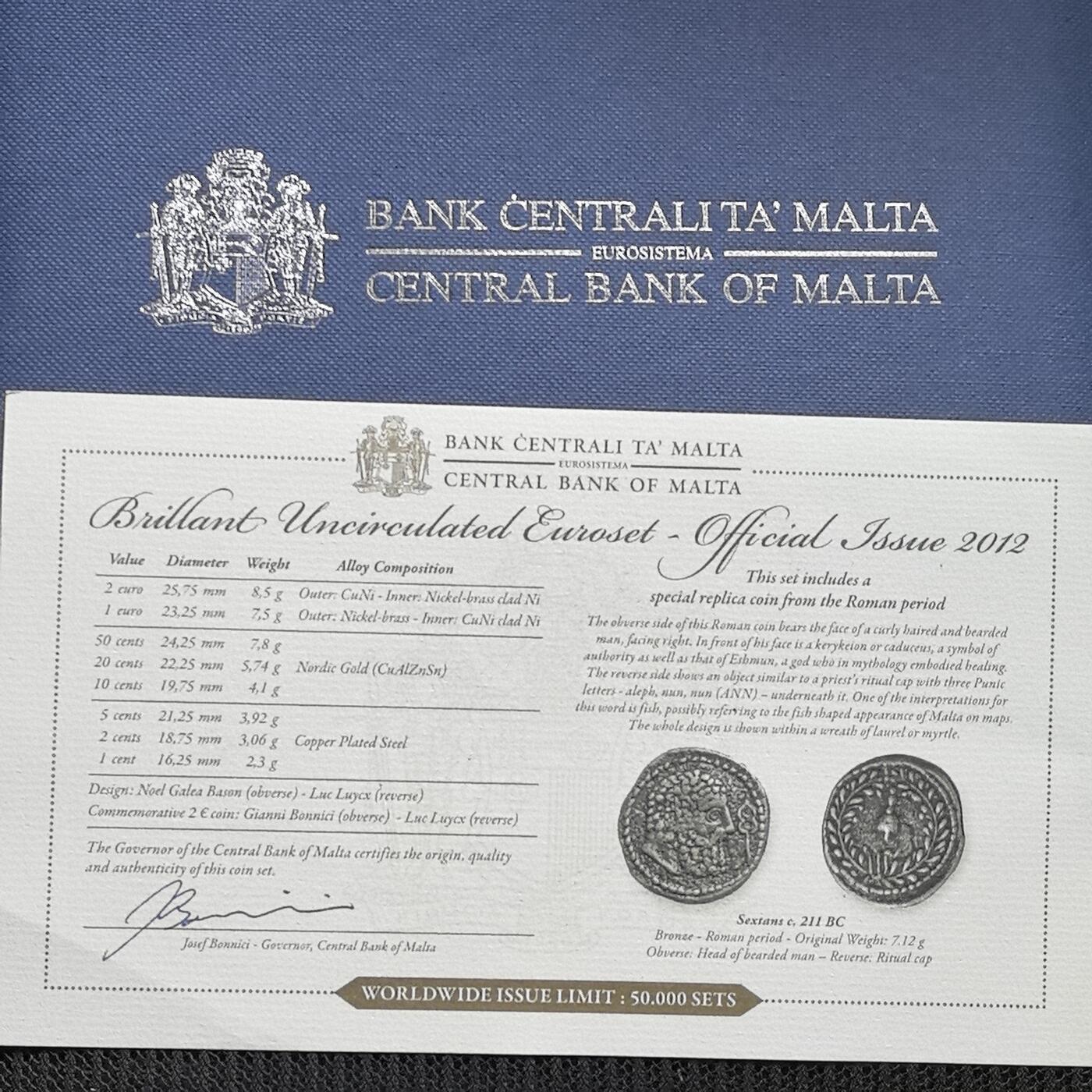 道一币馆币章第一百五十六场 原盒证 马耳他2012年欧元套币九枚+纪念章 含2欧元纪念币 盒底有脱胶