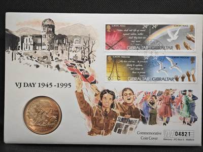【淘币小摊】限时拍第八百零七拍  克朗币邮币封场  满百包邮可预留两周  周一统一发货  - 直布罗陀1995年二战胜利50周年5镑纪念币邮币封