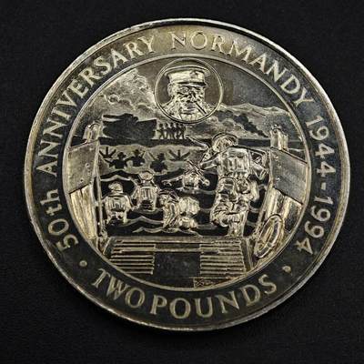 【淘币小摊】限时拍第八百零七拍  克朗币邮币封场  满百包邮可预留两周  周一统一发货  -  根西岛1994年诺曼底登陆50周年2镑纪念币