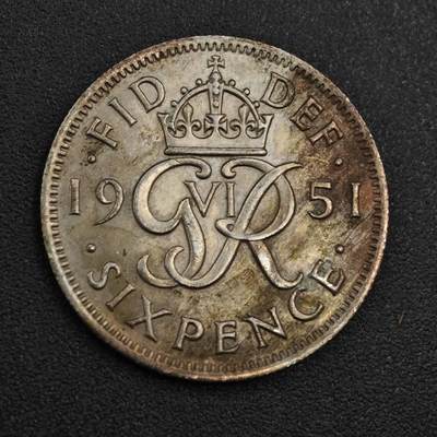 【淘币小摊】实时拍第八百零四拍   散币银币场   满百包邮可预留二周 每周一统一发货   - 英国1951年乔治六世6便士镍币