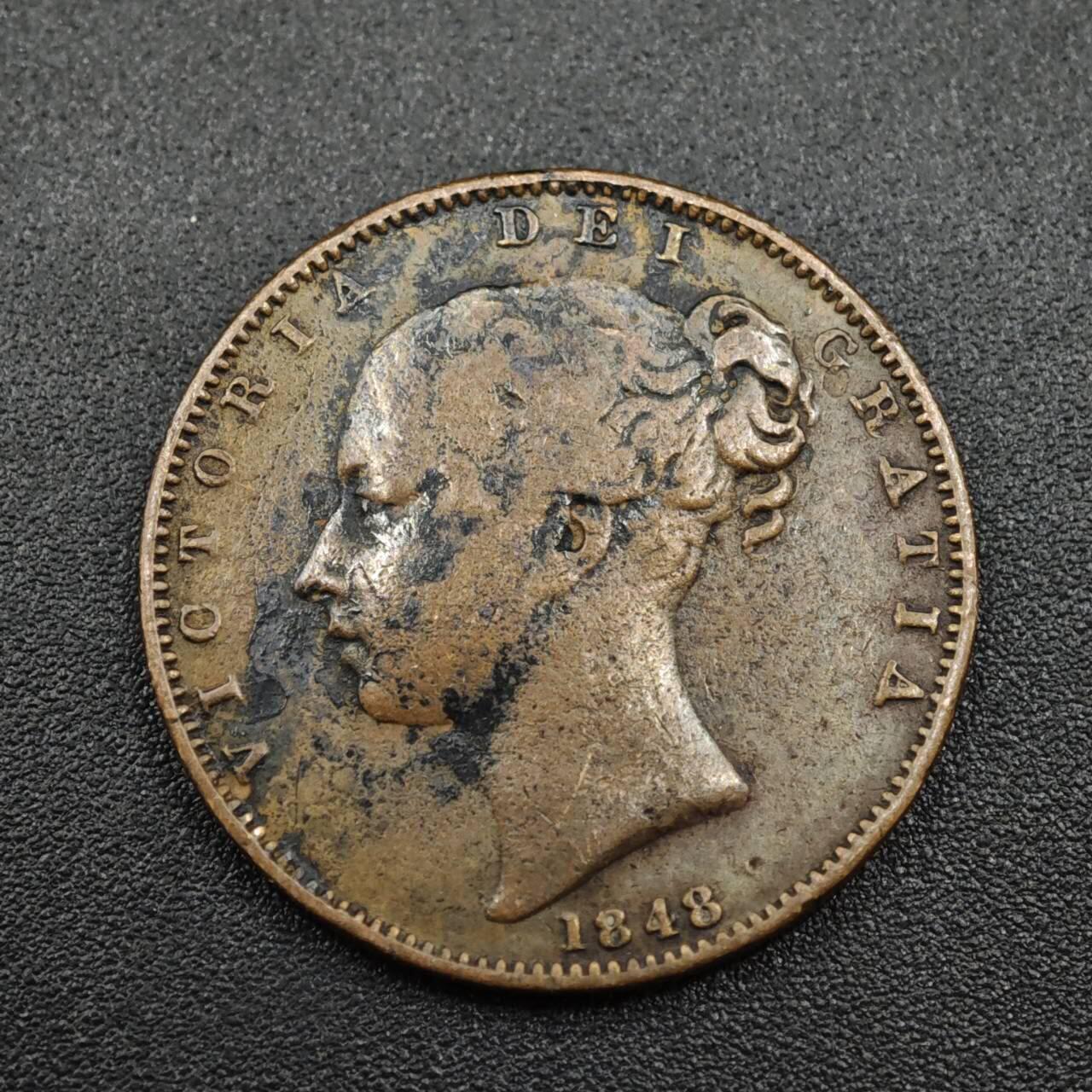 【淘币小摊】实时拍第八百零四拍   散币银币场   满百包邮可预留二周 每周一统一发货   英国1848年维多利亚法新铜币