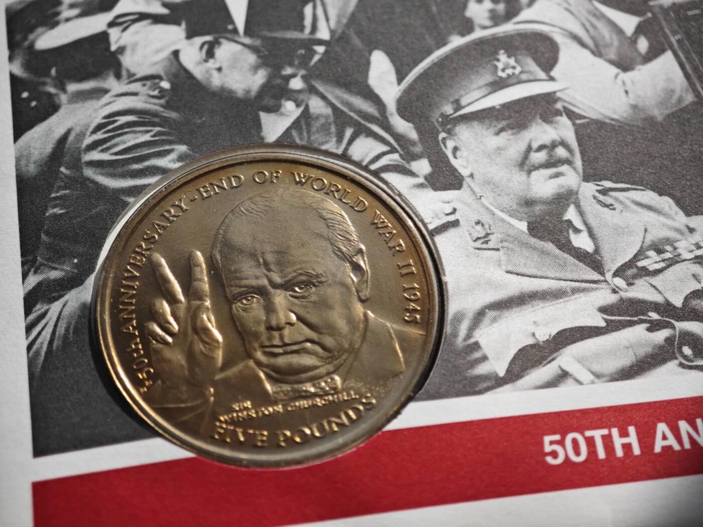 【淘币小摊】限时拍第八百零七拍  克朗币邮币封场  满百包邮可预留两周  周一统一发货   马恩岛1995年二战胜利50周年5镑纪念币邮币封