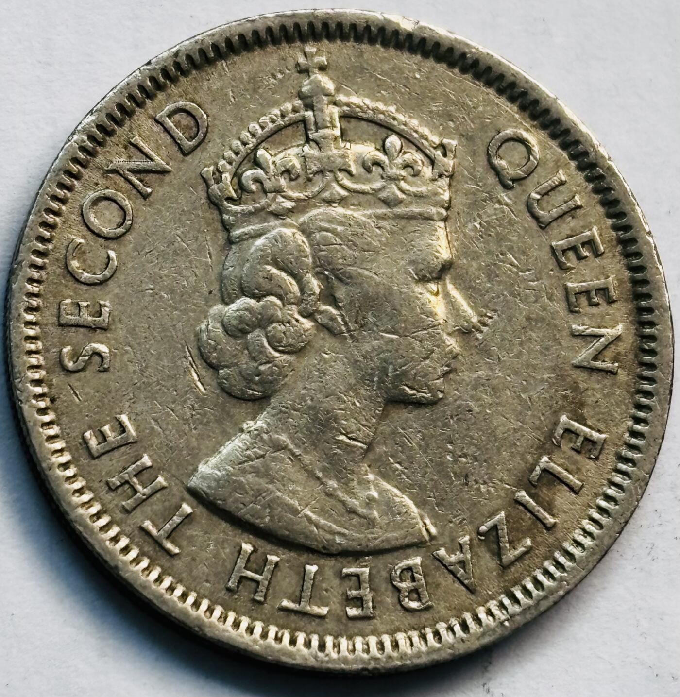 文馨钱币收藏第 282 场，【 长期接收代拍品】，加拿大老铜代用币，银币，德三系列场 少见 KN 版1965 年英属香港女王大 5 毫