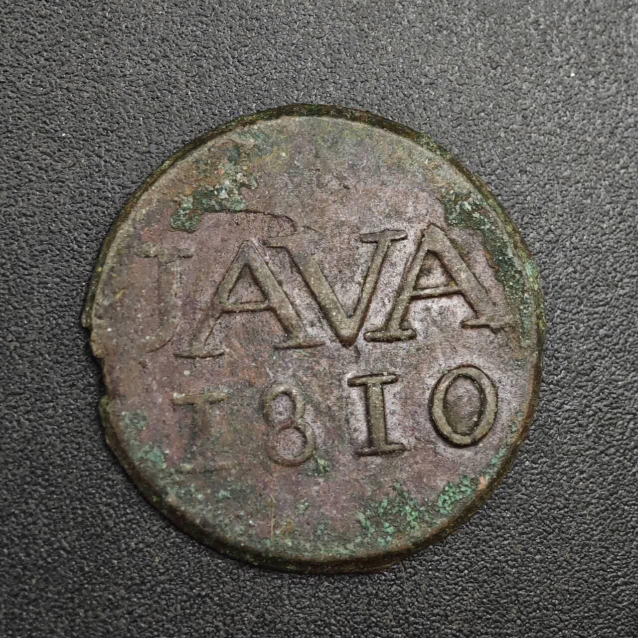 【淘币小摊】实时拍第八百零四拍   散币银币场   满百包邮可预留二周 每周一统一发货   荷属爪哇岛1810年1杜伊特铜币