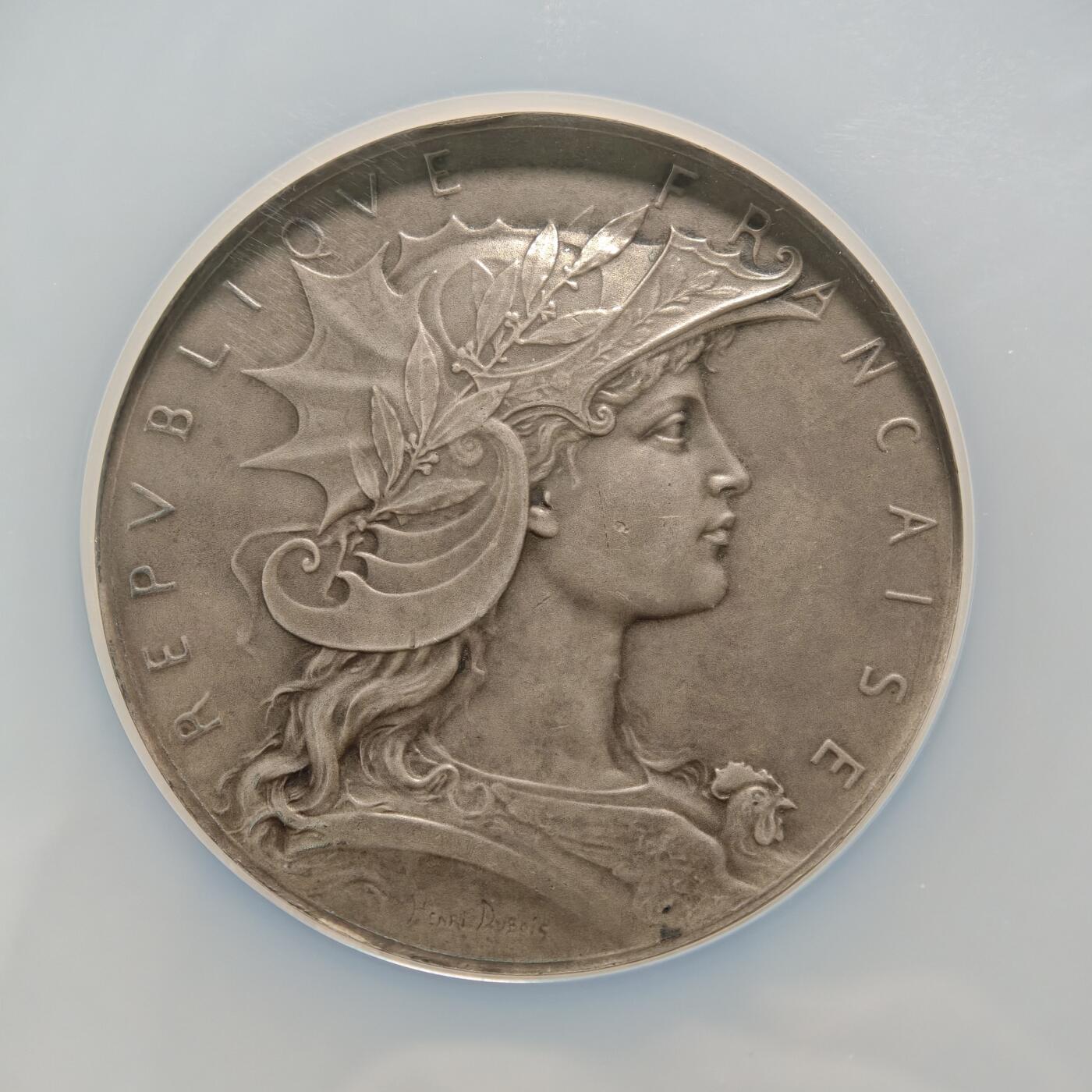 【德藏】世界币章拍卖第154期（拍品征集中~欢迎藏友联系） 19世纪 法国射击节戎装玛丽安娜女神大银章 50mm NGC MS62 温润淡老包浆 设计立体 人物传神