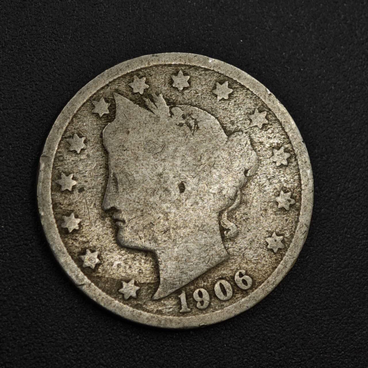 【淘币小摊】实时拍第八百零四拍   散币银币场   满百包邮可预留二周 每周一统一发货   美国1906年5分镍币