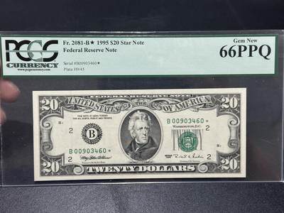 《外钞收藏家》第五百八十七期（精选场）（本平台长期征集拍品、欢迎藏友们联系合作） - 1995年美国小头版20美元 绿标PCGS66