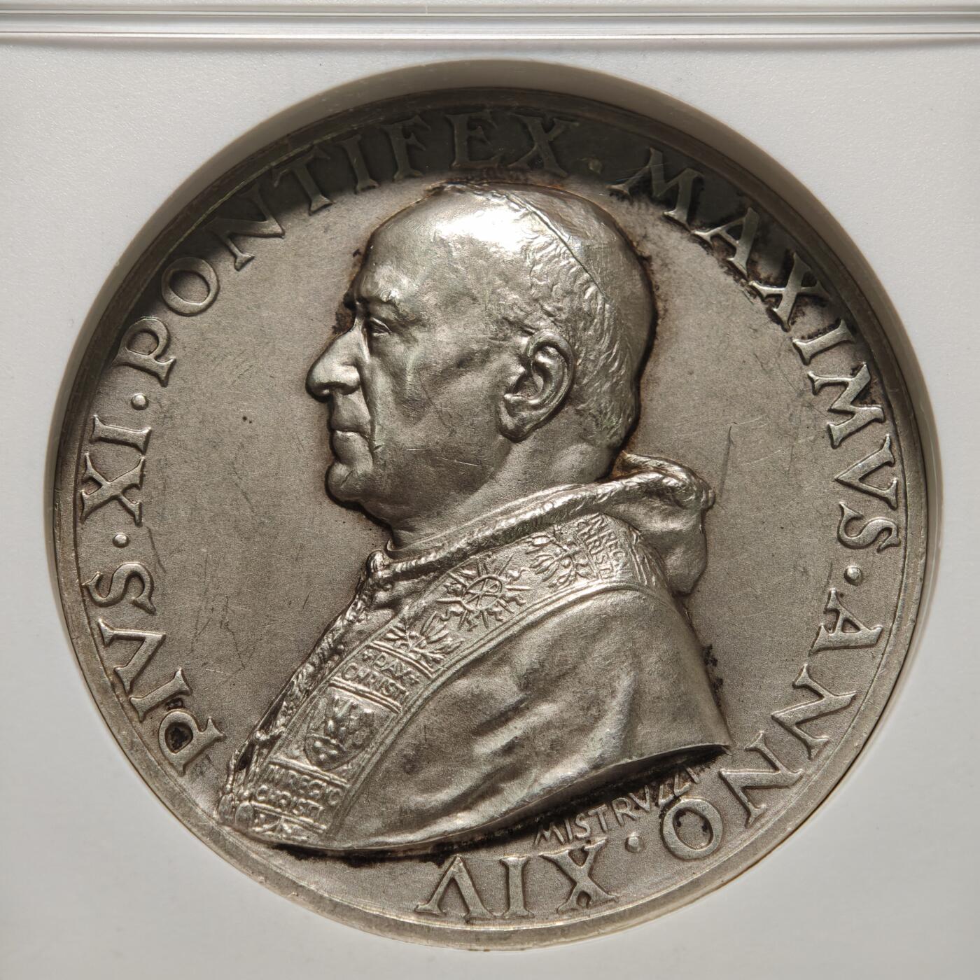 【德藏】世界币章拍卖第154期（拍品征集中~欢迎藏友联系） 1925年 梵蒂冈教皇庇护十一世高浮雕银章 NGC MS63 磨砂质感 高浮雕设计