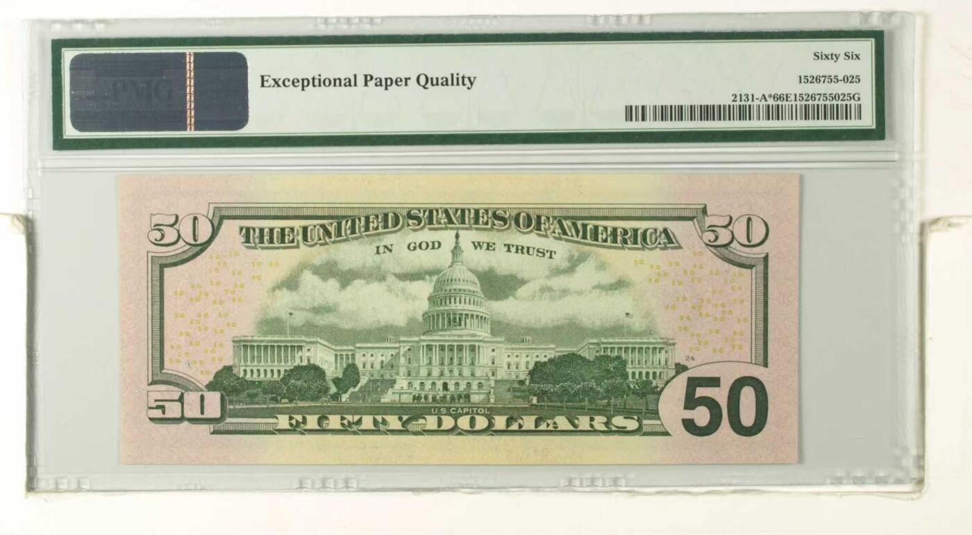 《外钞收藏家》第五百八十七期（精选场）（本平台长期征集拍品、欢迎藏友们联系合作） 2009年 50美元 号码无4 星补号 PMG66EPQ