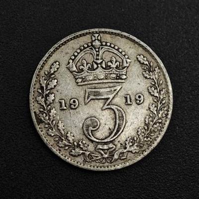 【淘币小摊】实时拍第八百零四拍   散币银币场   满百包邮可预留二周 每周一统一发货   - 英国1919年乔治五世3便士银币