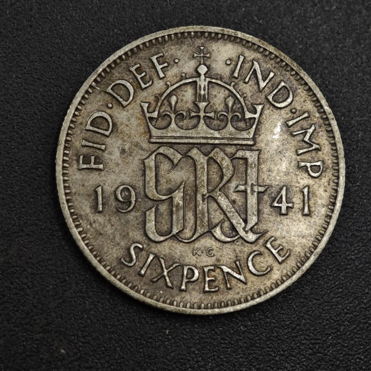 【淘币小摊】实时拍第八百零四拍   散币银币场   满百包邮可预留二周 每周一统一发货   英国1941年乔治六世6便士银币