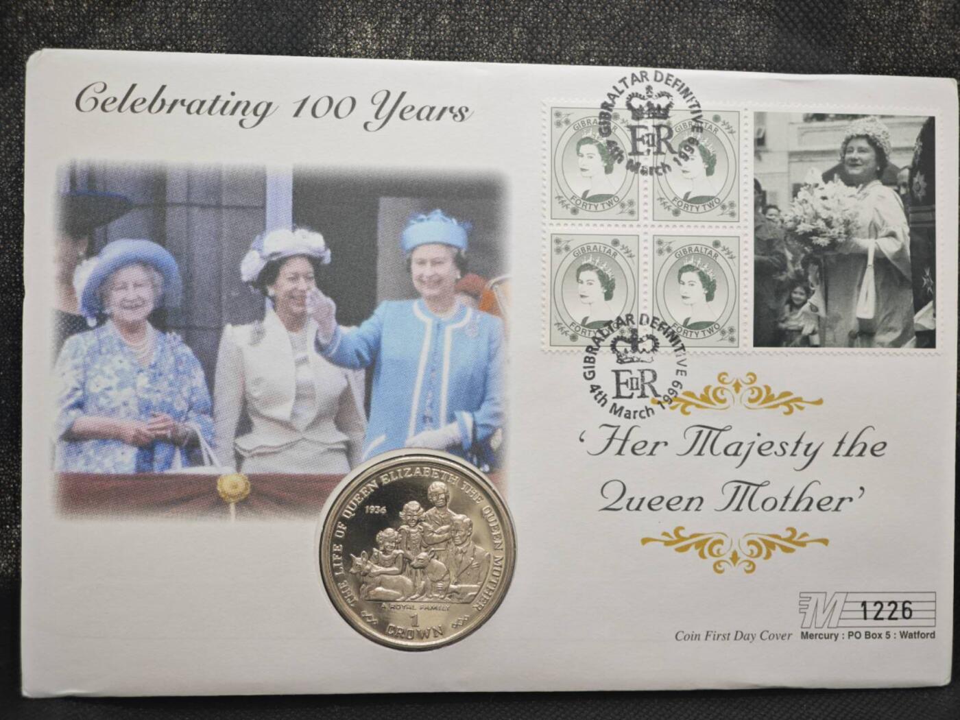 【淘币小摊】限时拍第八百零七拍  克朗币邮币封场  满百包邮可预留两周  周一统一发货   直布罗陀1999年女王母亲生平克朗纪念币邮币封