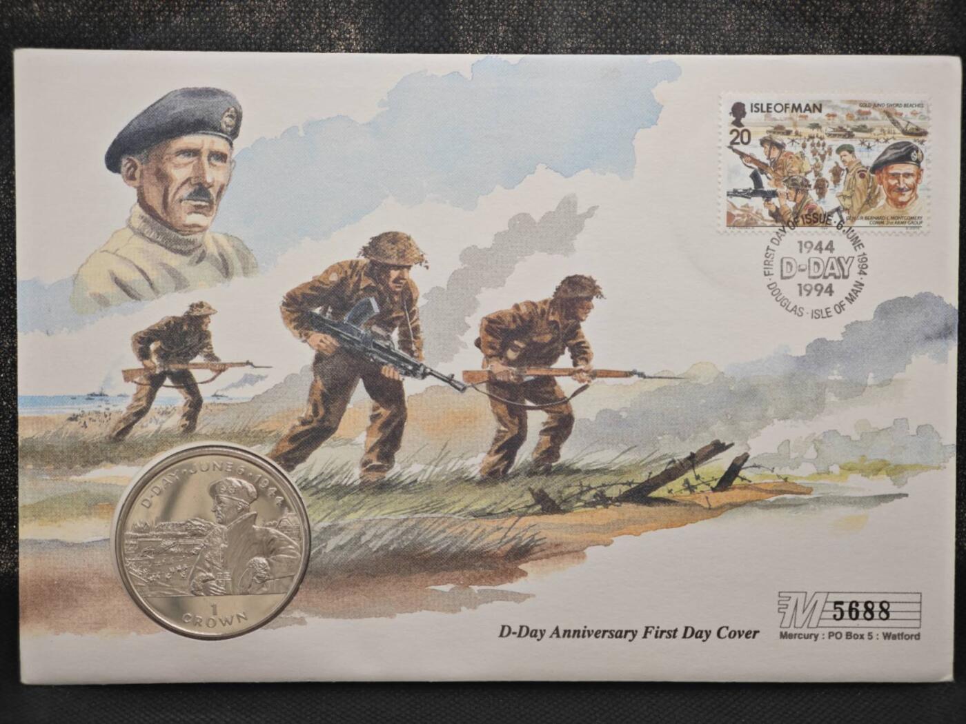 【淘币小摊】限时拍第八百零七拍  克朗币邮币封场  满百包邮可预留两周  周一统一发货    马恩岛1994年诺曼底登陆50周年克朗纪念币邮币封